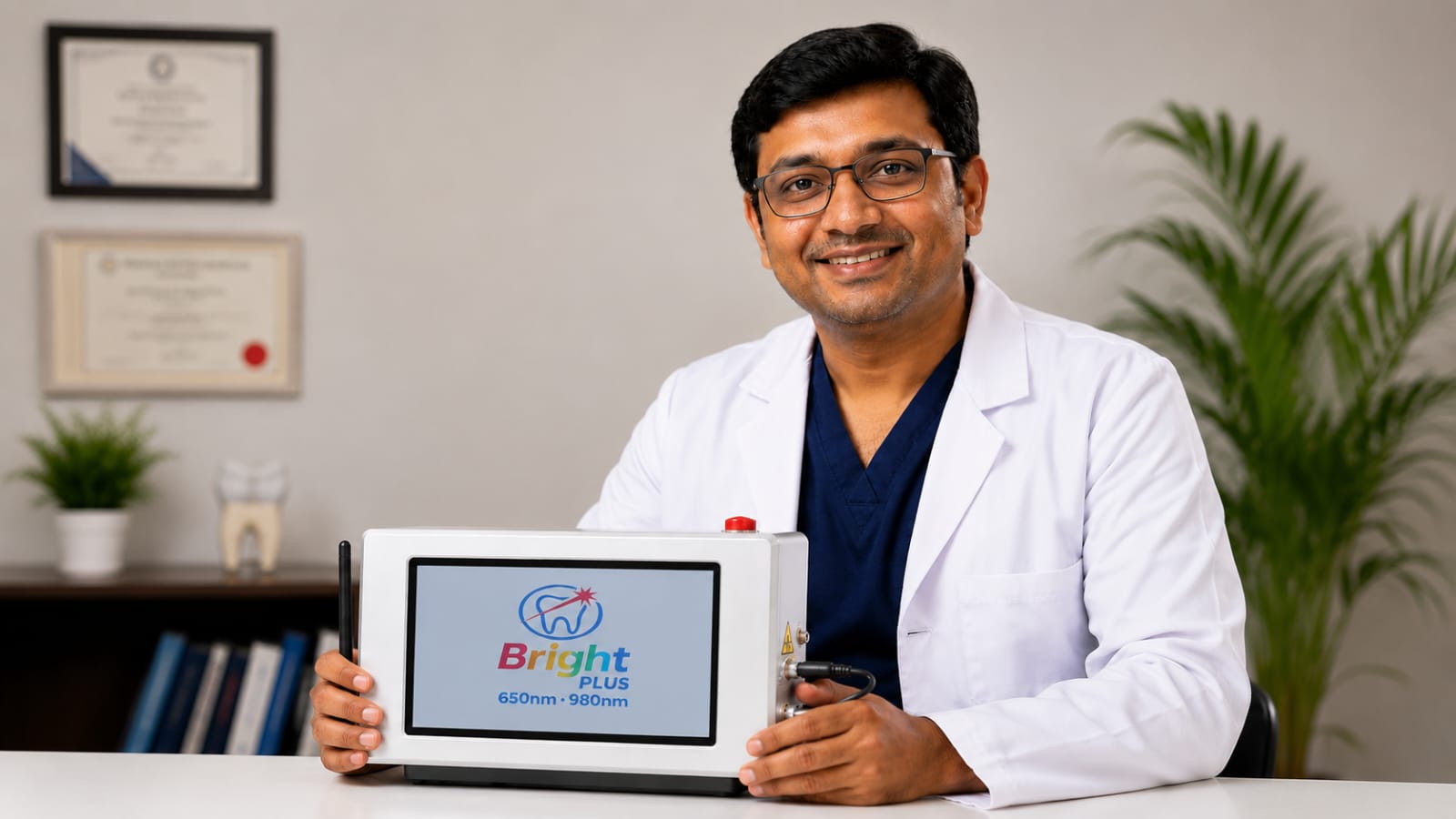 Dentist using laser