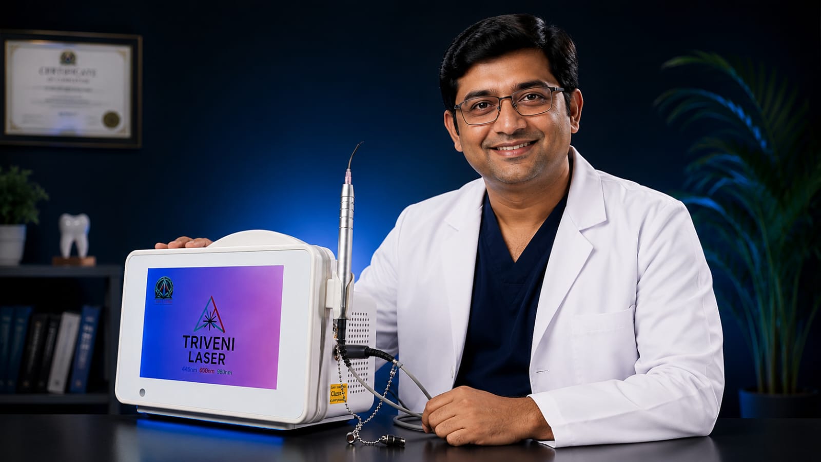 Dentist using laser
