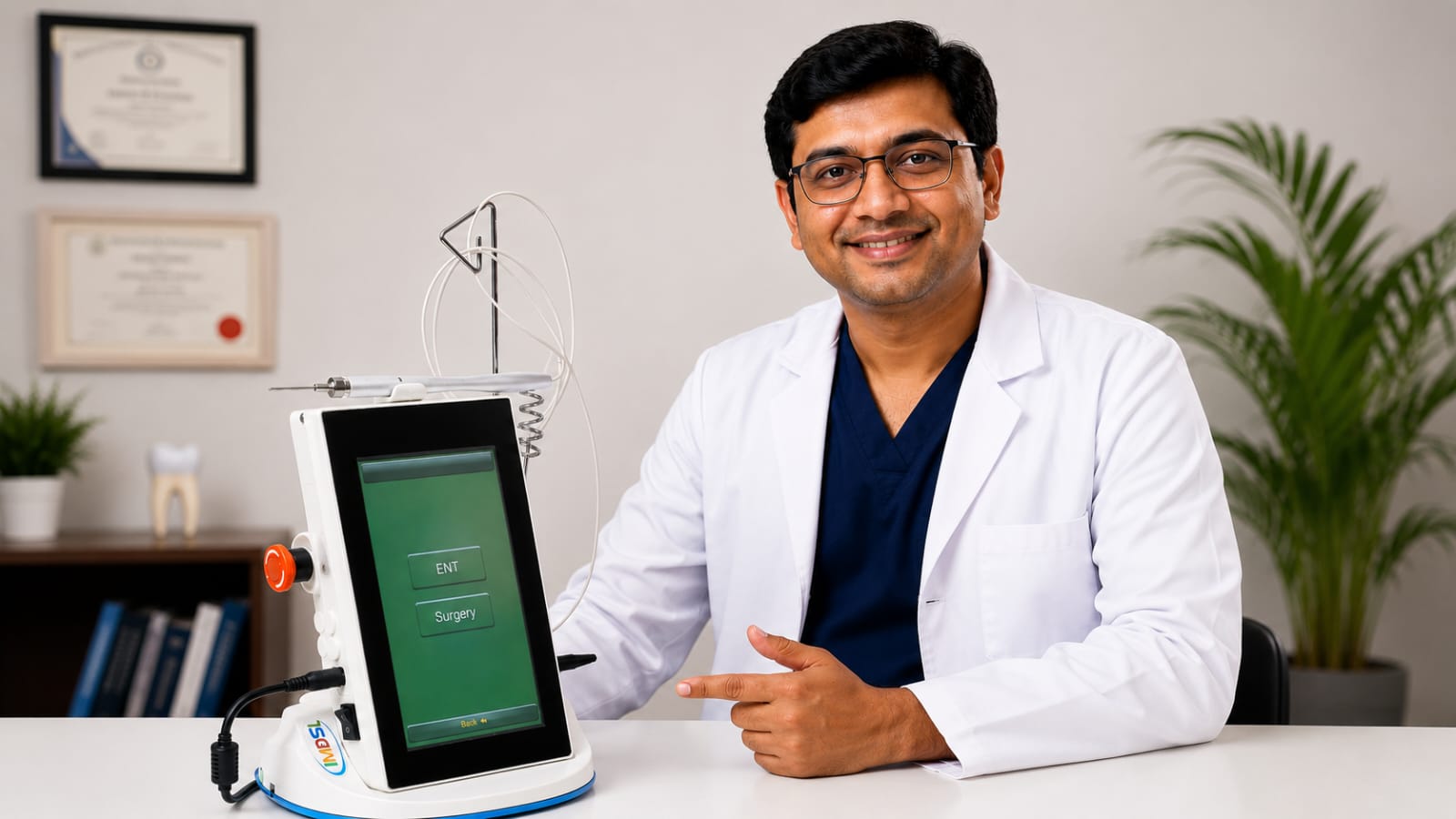 Dentist using laser